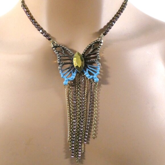 NWT Betsey Johnson Women's Boho Butterfly Fringe Pendant Necklace - Picture 3 of 12